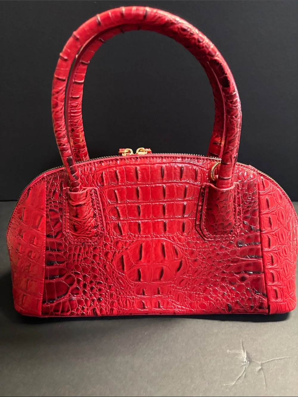 Croc-Embossed Red Dome Satchel Handbag